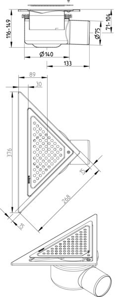 Line Drawing - Drain-No membrane-Triangular