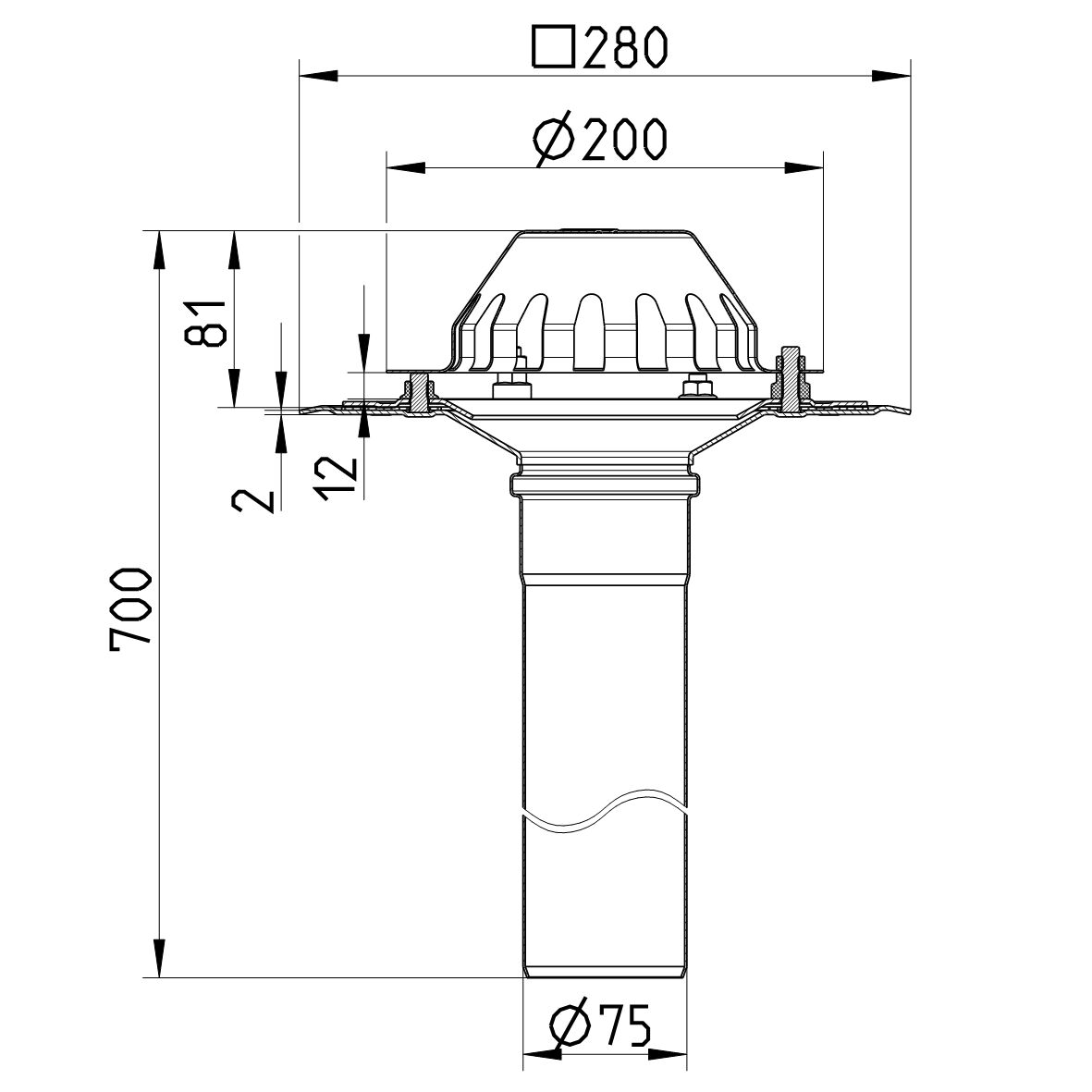 Line Drawing - Drain for gravity-single ply membrane