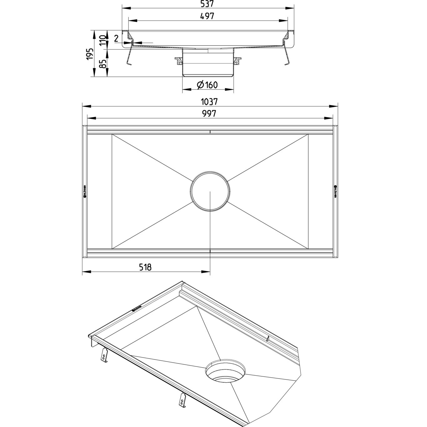 Line Drawing - Kitchen channel-No membrane