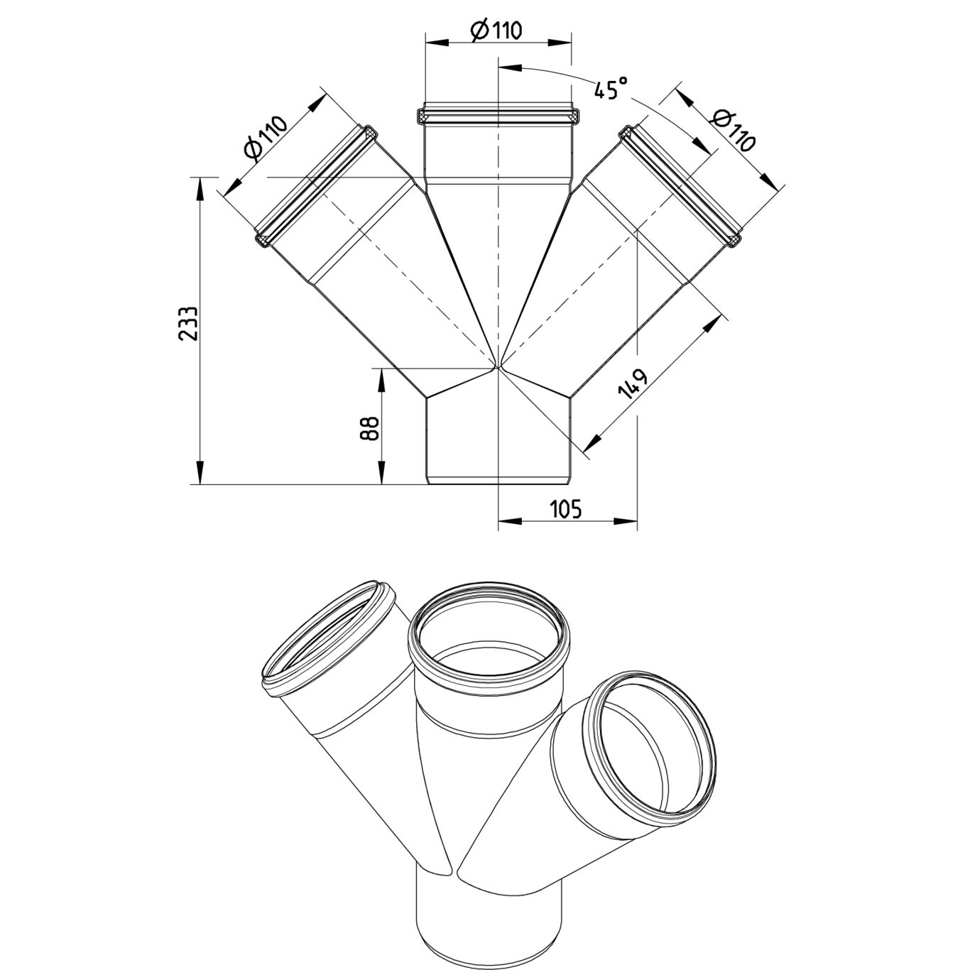 Line Drawing - Double branch-45-180