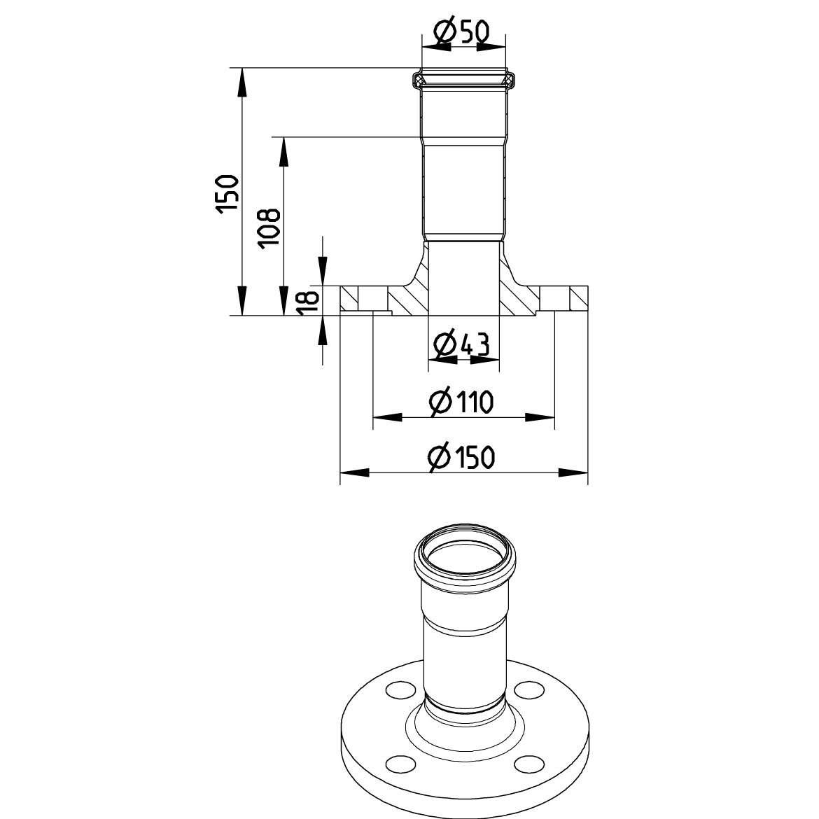 Line Drawing - Adaptor-flange-DIN