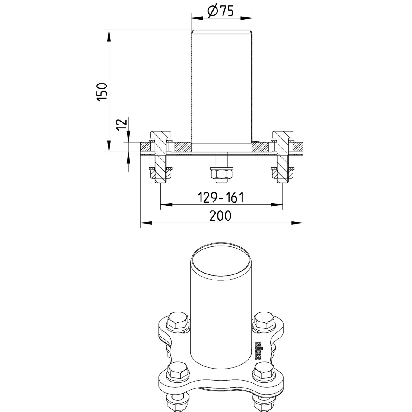 Line Drawing - Adaptor-flange-univeral